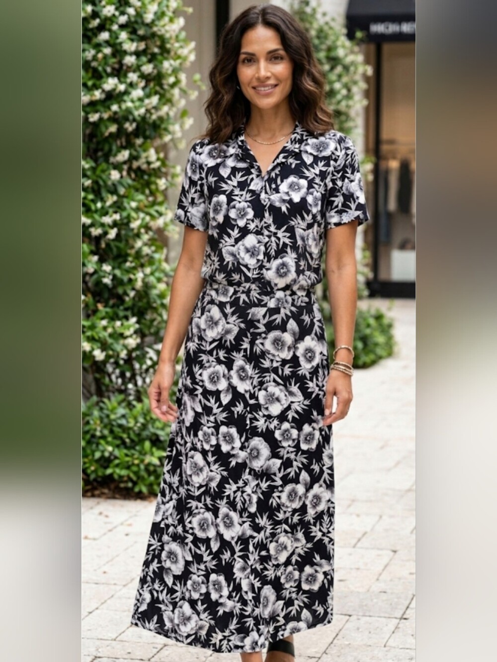 Charter Club Black and White Floral Button-Front Skirt Set.     (SKU 0045)